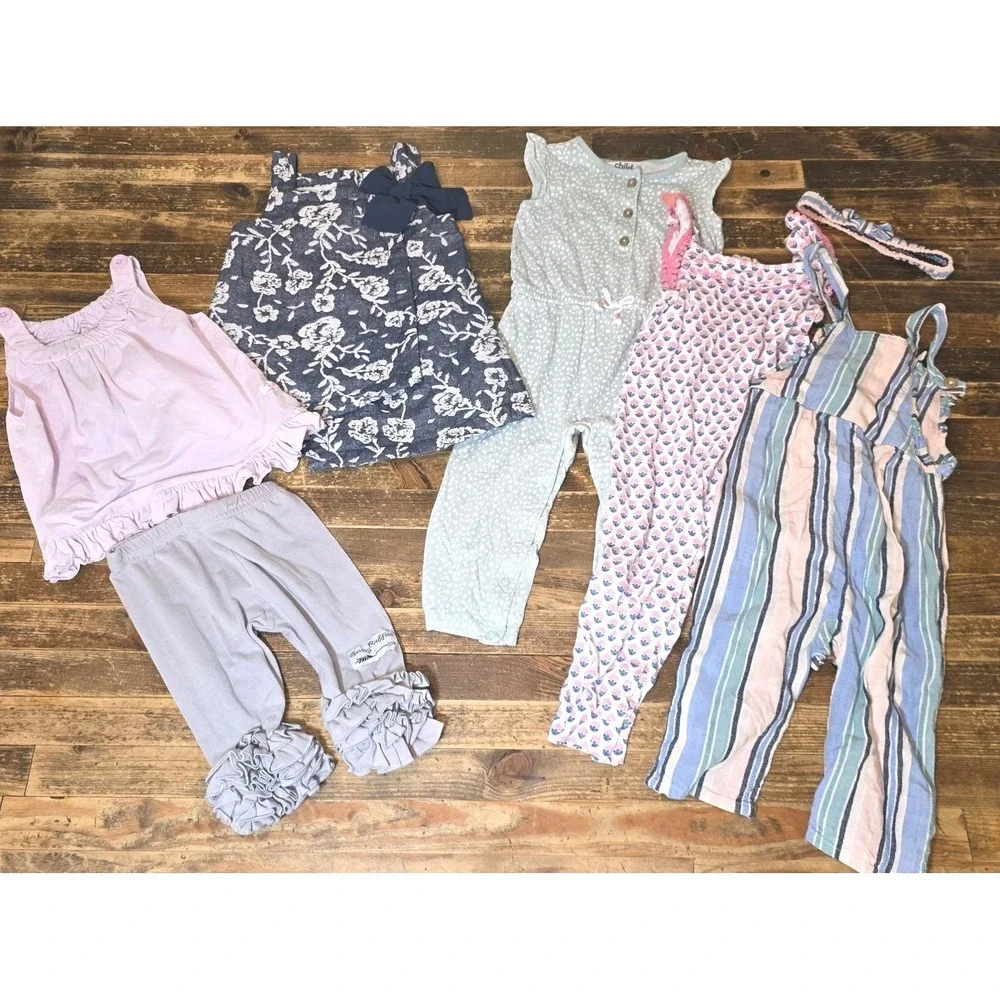 Baby Girl Size 18 Mo Lot Of 7 Pieces Dress Rompers Longall Jumpers Comfy Bundle